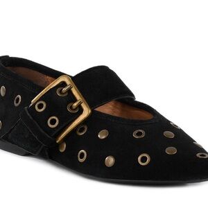 Seychelles Black Flats with Gold Buckle Detail